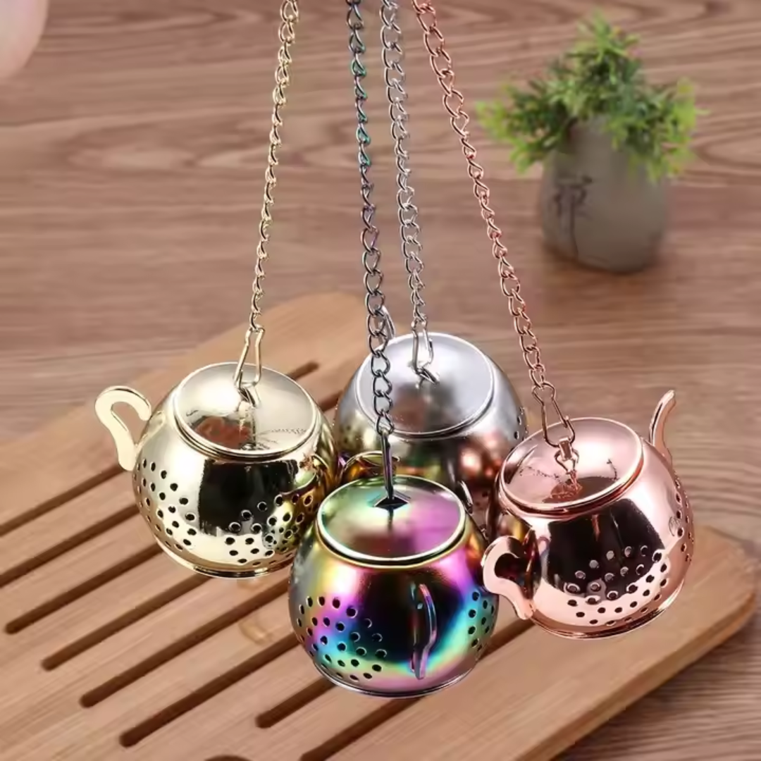 Tea Strainer - Teapot Shaped Tea Infuser for Loose Leaf Tea - Gold & Silver - Image 7