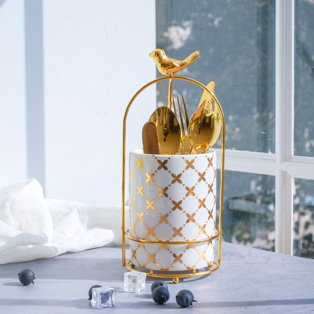 Cutlery Stand - Large size - White & Gold - Multipurpose Dining and Home Decor Organizer - Image 5