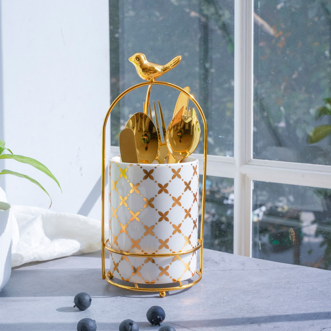 Cutlery Stand - Large size - White & Gold - Multipurpose Dining and Home Decor Organizer - Image 13