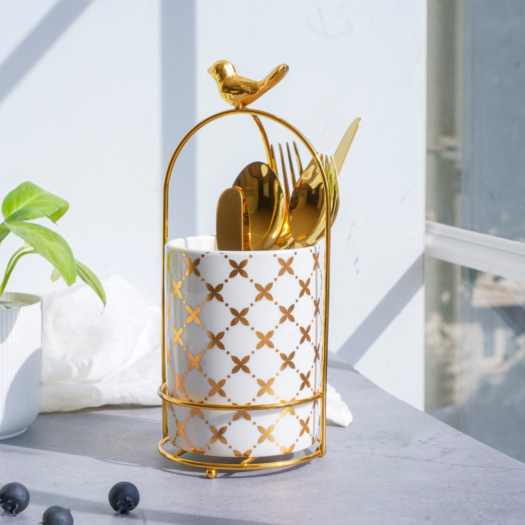 Cutlery Stand - Large size - White & Gold - Multipurpose Dining and Home Decor Organizer - Image 15