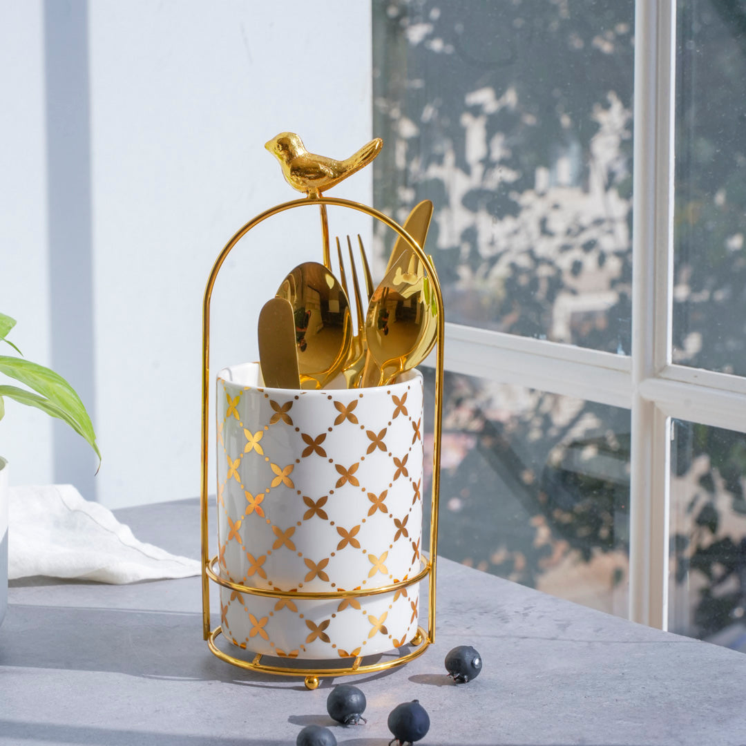 Cutlery Stand - Large size - White & Gold - Multipurpose Dining and Home Decor Organizer - Image 16