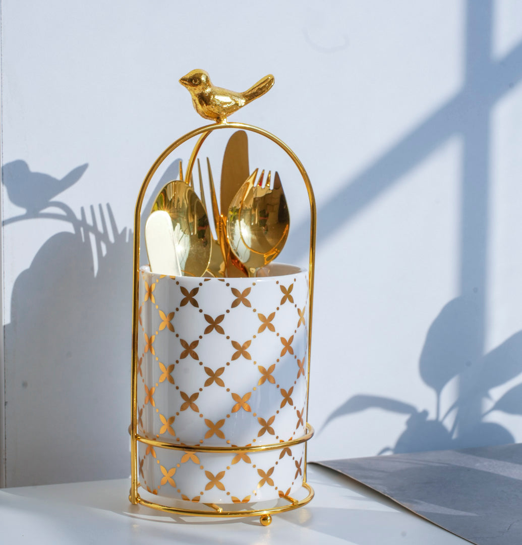 Cutlery Stand - Large size - White & Gold - Multipurpose Dining and Home Decor Organizer - Image 2