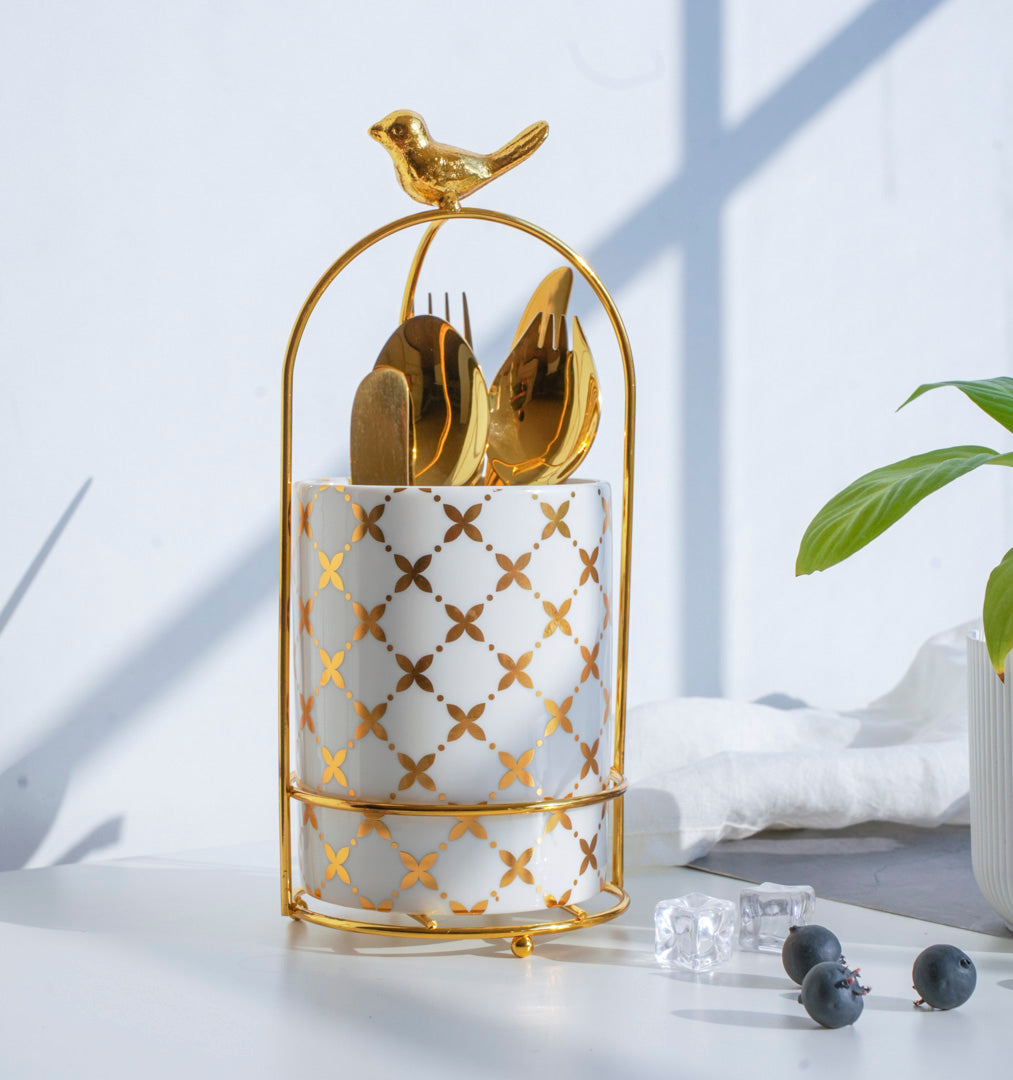 Cutlery Stand - Large size - White & Gold - Multipurpose Dining and Home Decor Organizer - Image 18