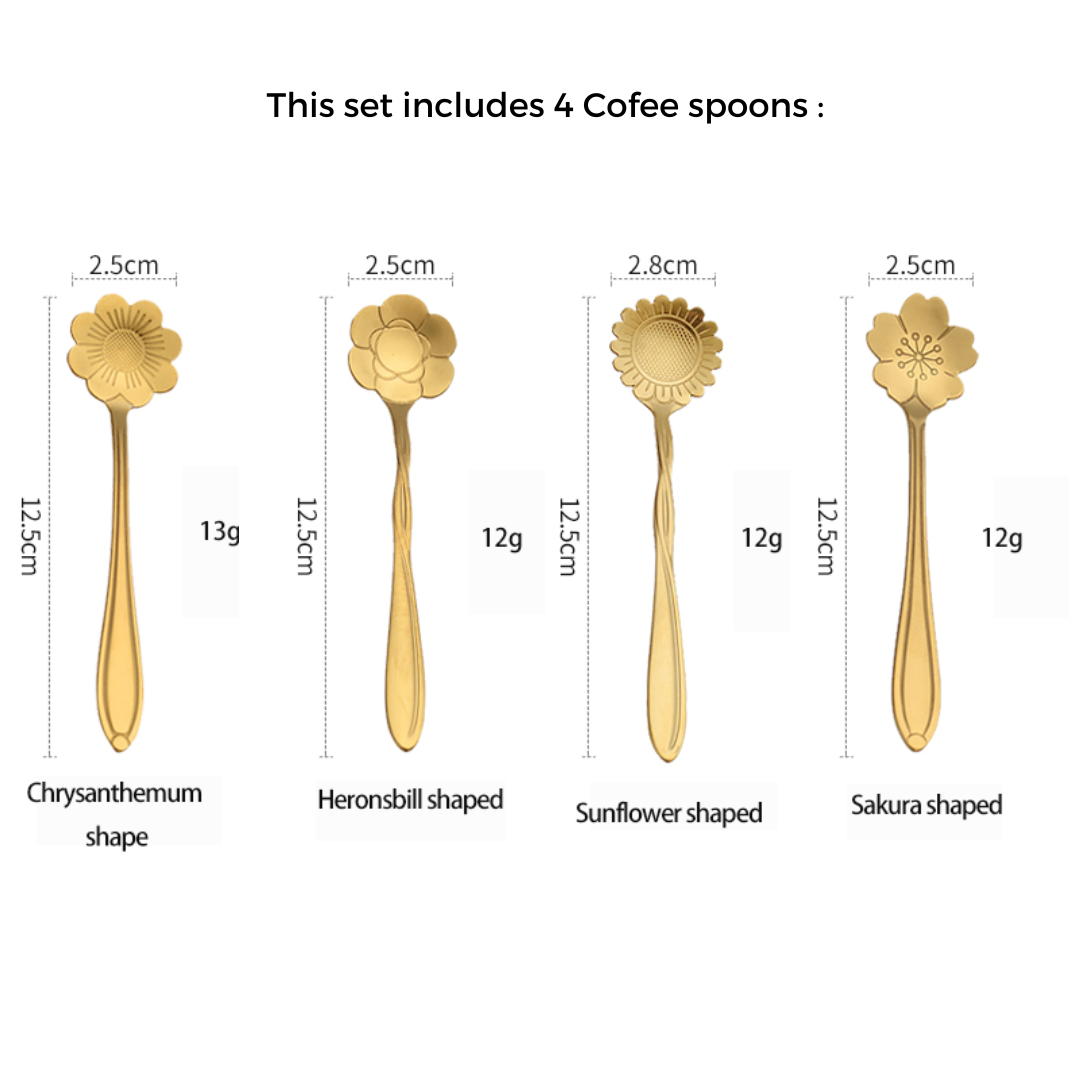Dessert & Tea Spoons | Gold| 4 pcs | Flower shape - Image 4