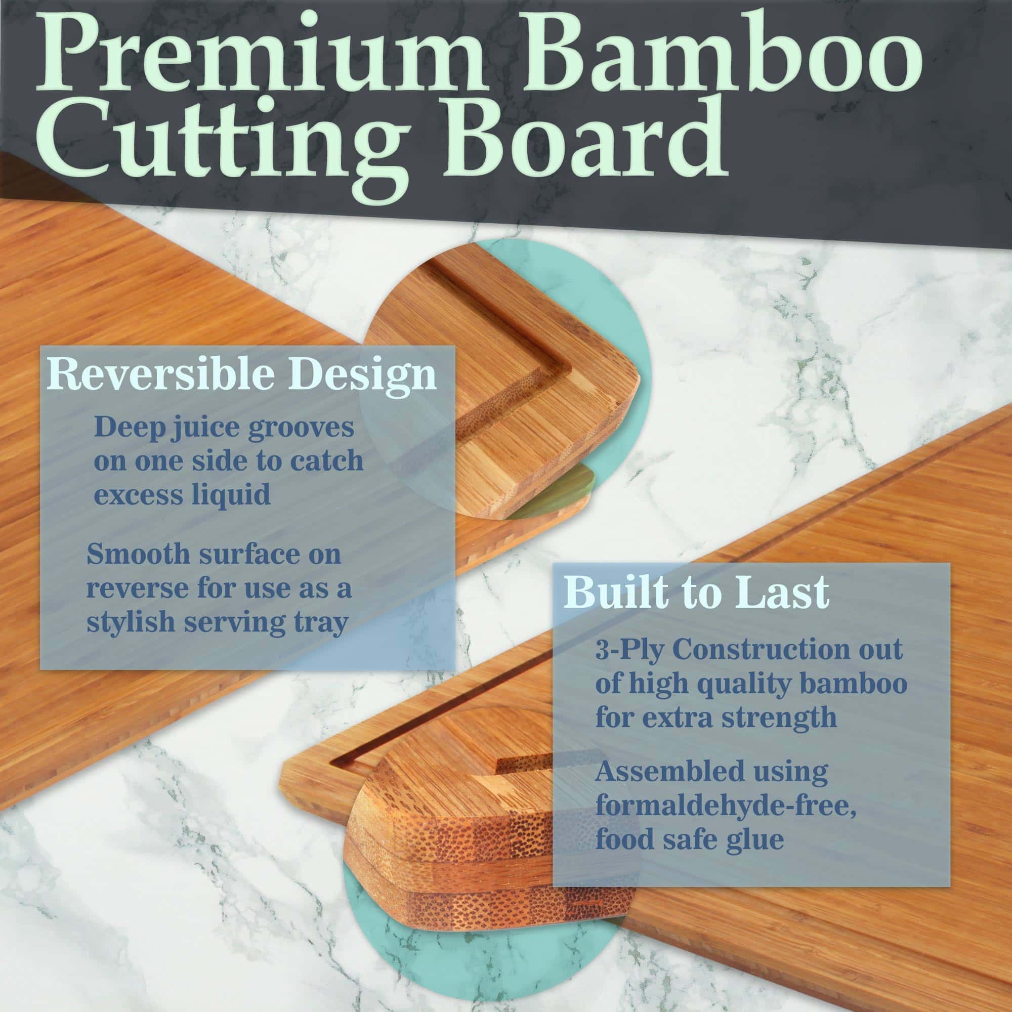 Grooved Flat Square Bamboo Cutting Board 20" x 20" x 0.75" - Image 2