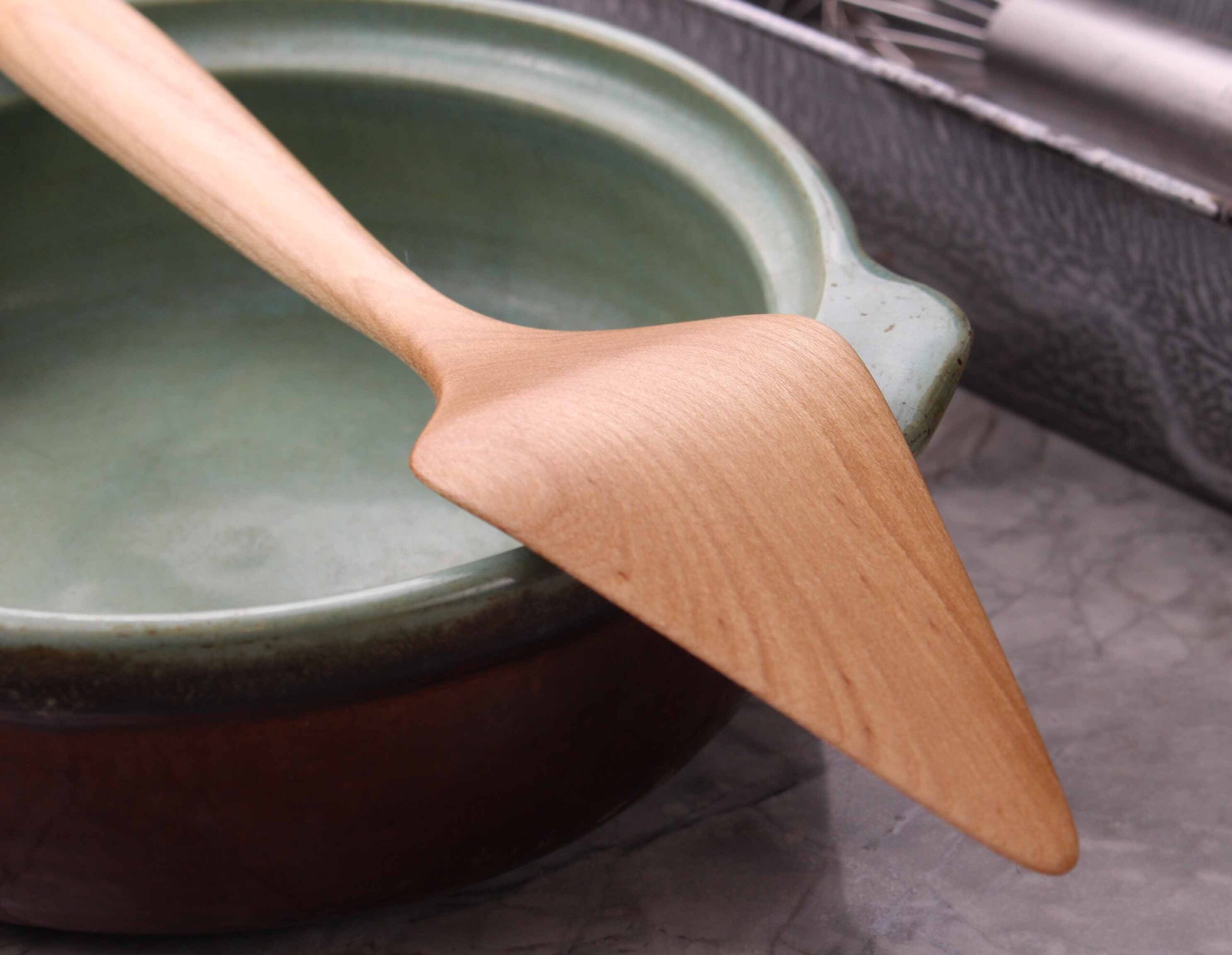 Handmade treenware pie servers wooden spatulas carved from Black Walnut and Sugar Maple - Image 4
