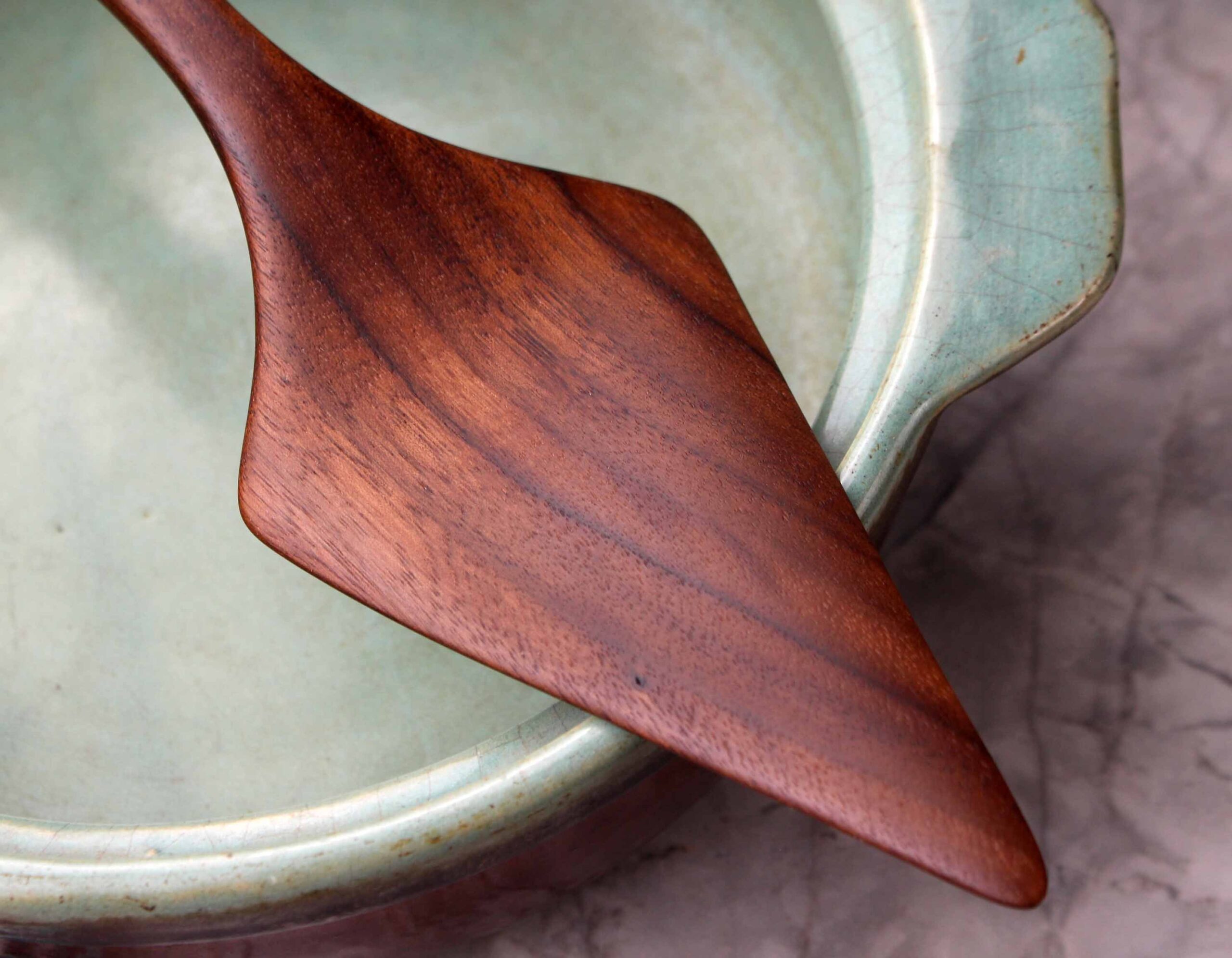 Handmade treenware pie servers wooden spatulas carved from Black Walnut and Sugar Maple - Image 6