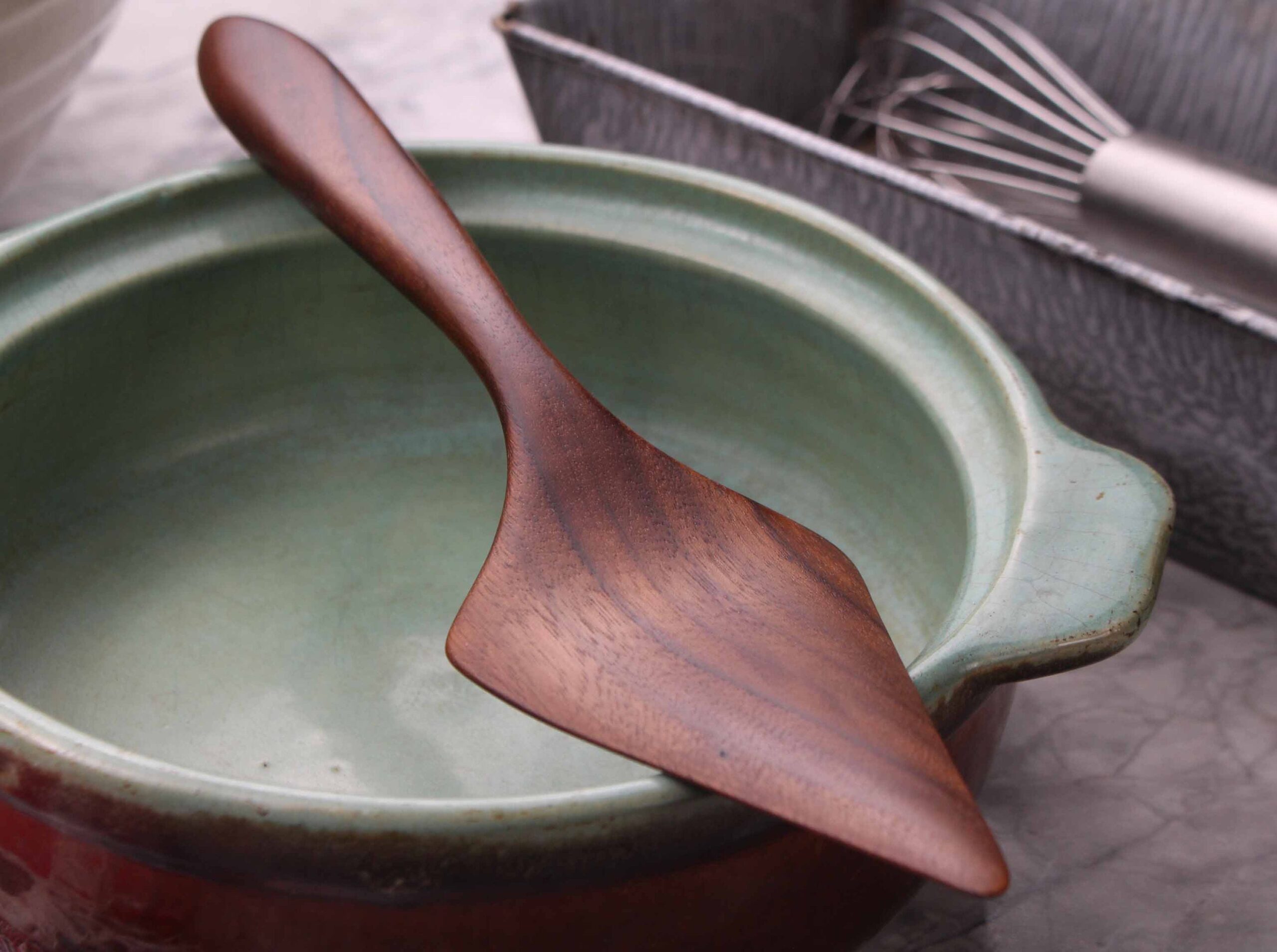 Handmade treenware pie servers wooden spatulas carved from Black Walnut and Sugar Maple - Image 5