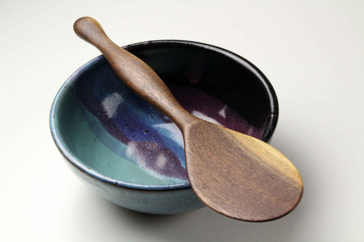 handmade heavy duty wooden spurtle kitchen utensil wooden spatula carved from Black Walnut rice and dough paddle
