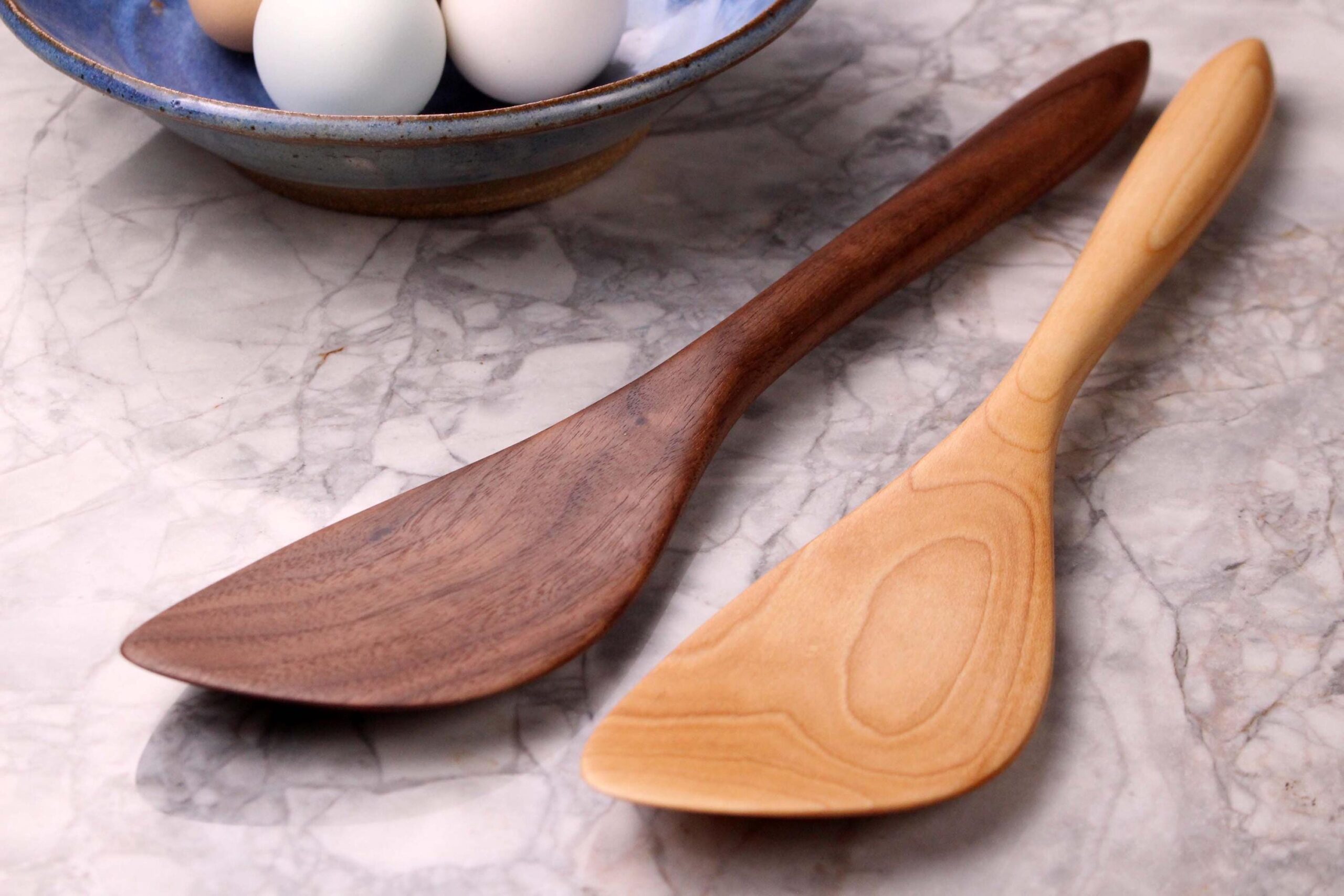 Handmade wooden saute spurtle kitchen utensil of Walnut wood for stirring and mixing