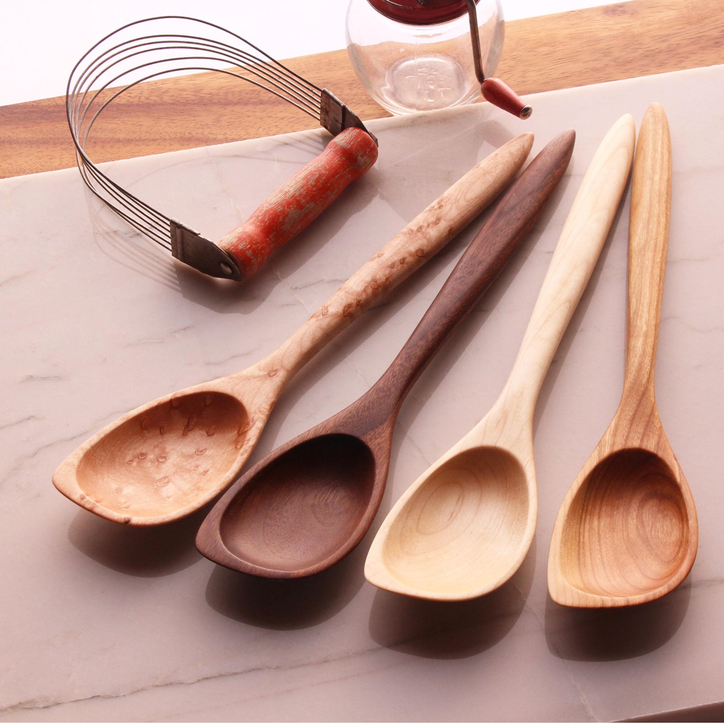 Handmade wooden spatula spoon carved from Cherry, Walnut, Maple, or Bird's Eye Maple