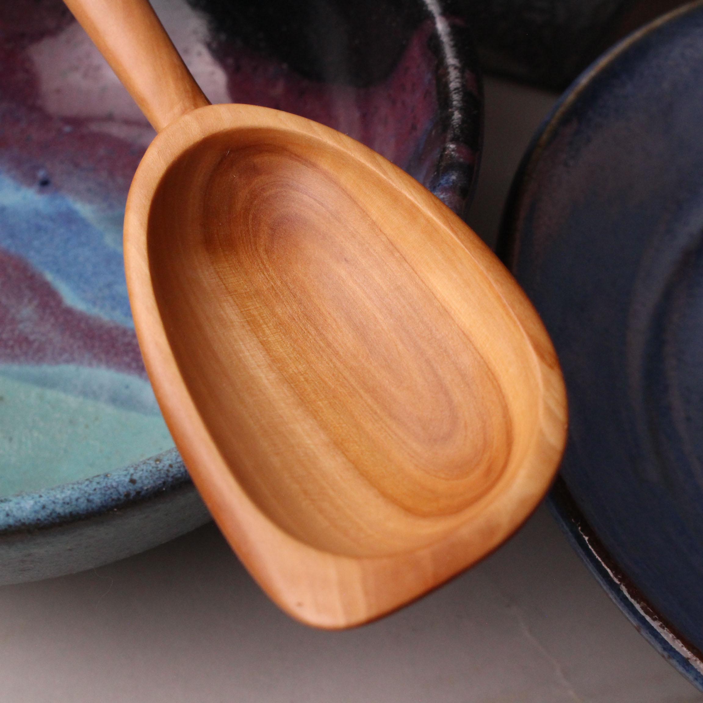 Handmade treenware wooden stirring spoon carved from salvaged Apple wood with a spatula end. - Image 2