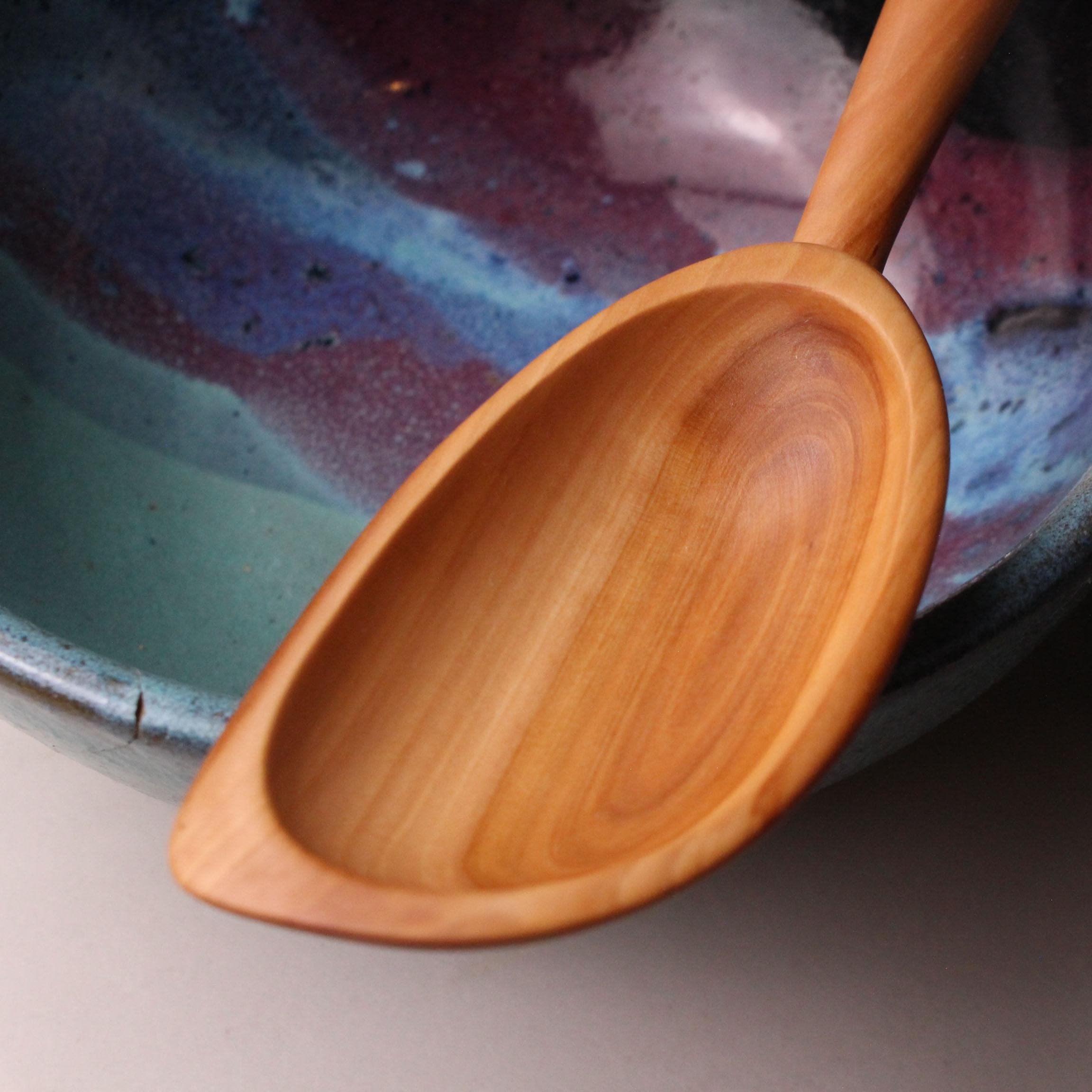 Handmade treenware wooden stirring spoon carved from salvaged Apple wood with a spatula end. - Image 3